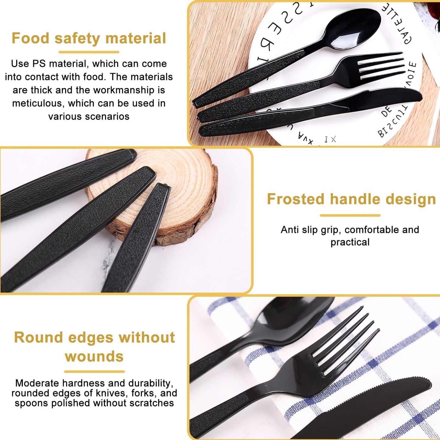 110 Stück Plastikbesteck Schwarz Set, Enthalten Plastikgabeln, Plastiklöffel, Plastik Messer, Party Besteck Plastik für Familienfeiern, Outdoor Dinner, wiederverwendbar Geschirr