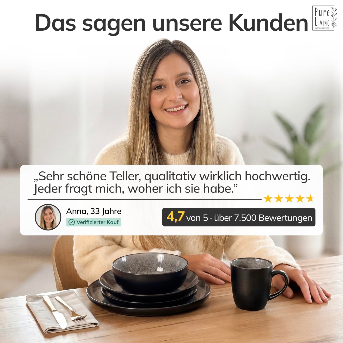 Steingut Geschirrset 6 Personen Ibiza 24 tlg. TESTSIEGER, Traumhaftes Mediterranes Steingut Geschirr Set, Schüssel- und Teller Set, Tafelservice 6 Personen, Geschirrsets Pure Living in Grau