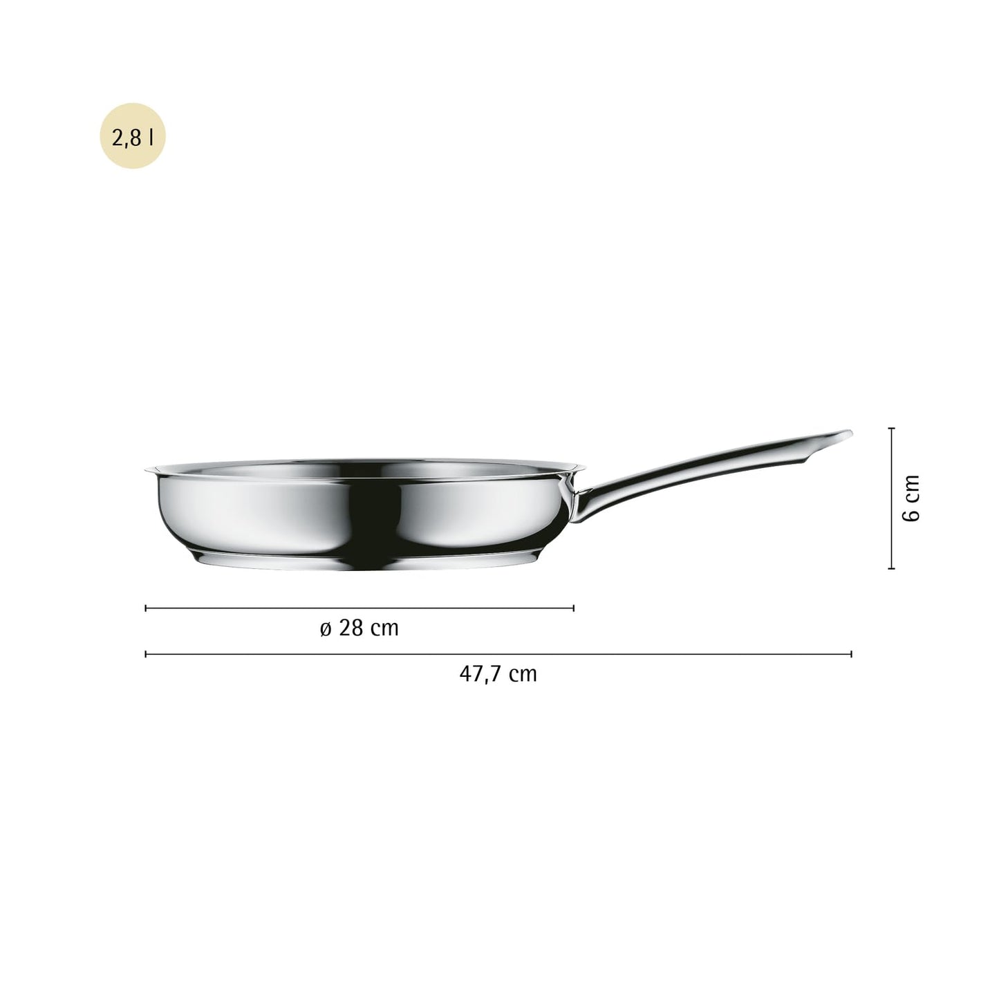 WMF Profi Bratpfanne 28 cm, Edelstahlpfanne unbeschichtet, Cromargan Edelstahl Pfanne Induktion, für alle Herdarten geeignet, backofenfest, spülmaschinengeeignet