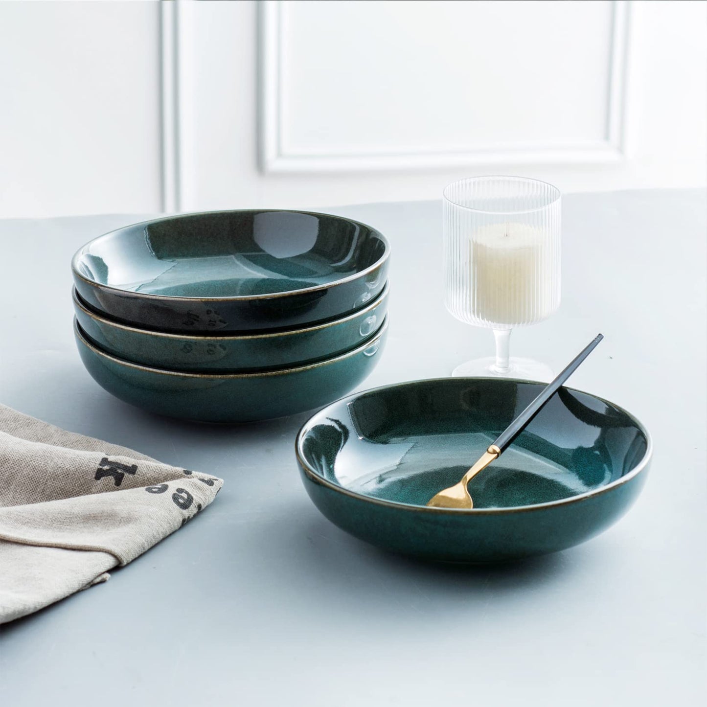 UNICASA Salatschüssel aus Porzellan, 20com 4er-set Salatschalen, Porzellan Müslischale Dessertschalen Obstschalen für 4 Personen, Grün
