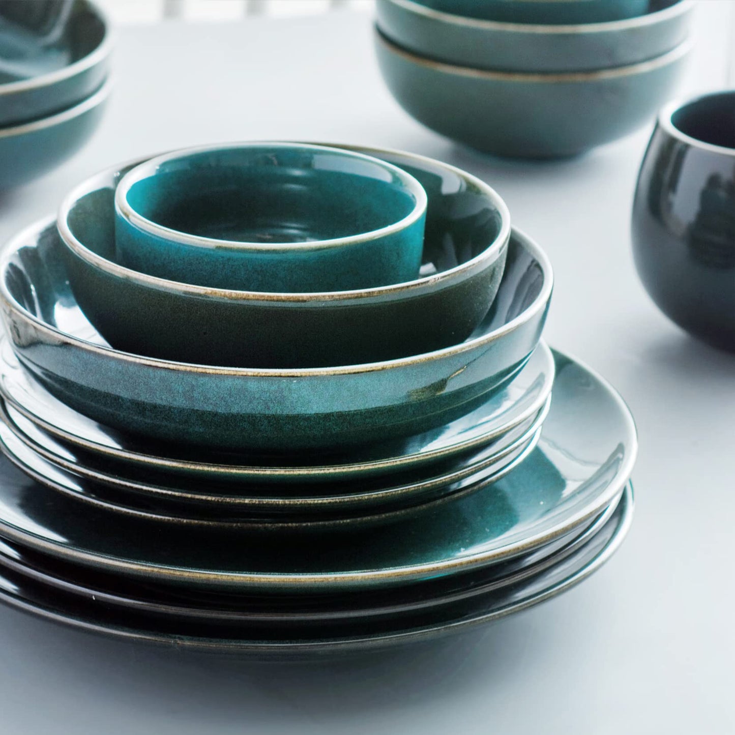 UNICASA Salatschüssel aus Porzellan, 20com 4er-set Salatschalen, Porzellan Müslischale Dessertschalen Obstschalen für 4 Personen, Grün