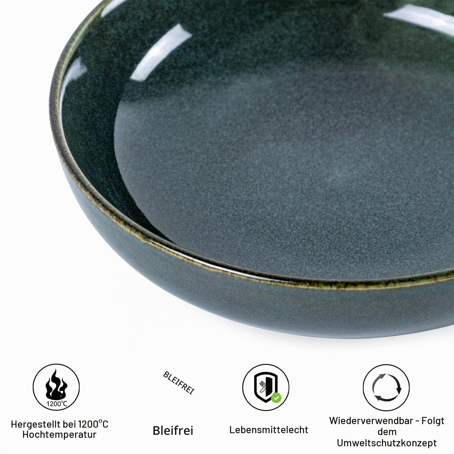 UNICASA Salatschüssel aus Porzellan, 20com 4er-set Salatschalen, Porzellan Müslischale Dessertschalen Obstschalen für 4 Personen, Grün