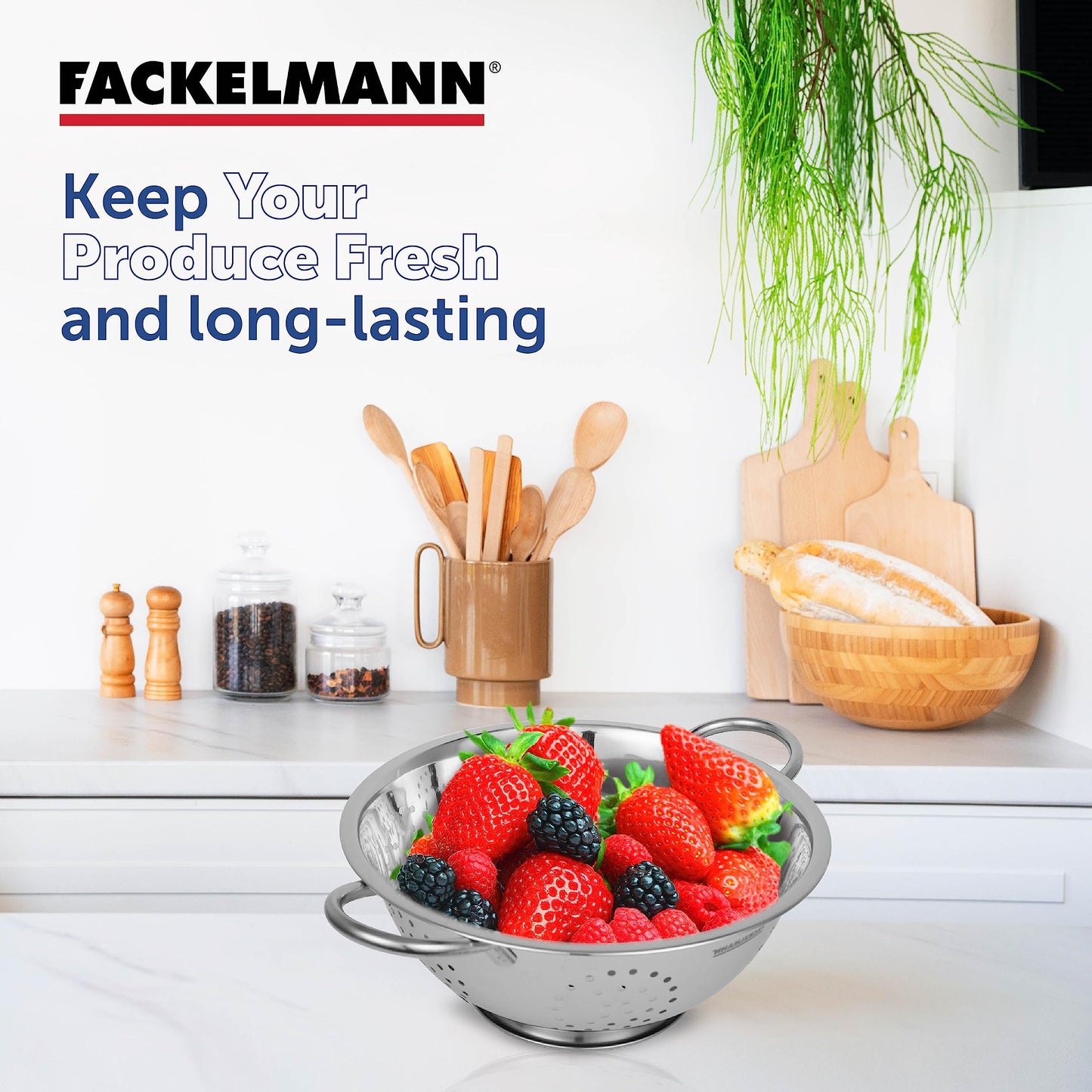 Fackelmann Sieb Ø 24 cm aus Edelstahl, zum Abseihen von Pasta & Gemüse