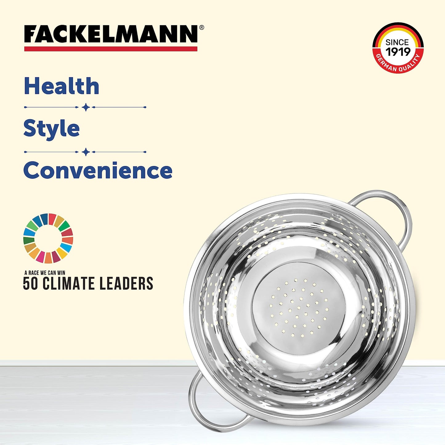 Fackelmann Sieb Ø 24 cm aus Edelstahl, zum Abseihen von Pasta & Gemüse